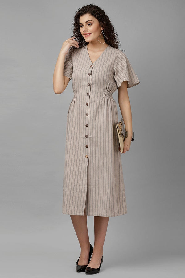 Gipsy Gipsy Beige Vertical Striped Polyester Dress Beige