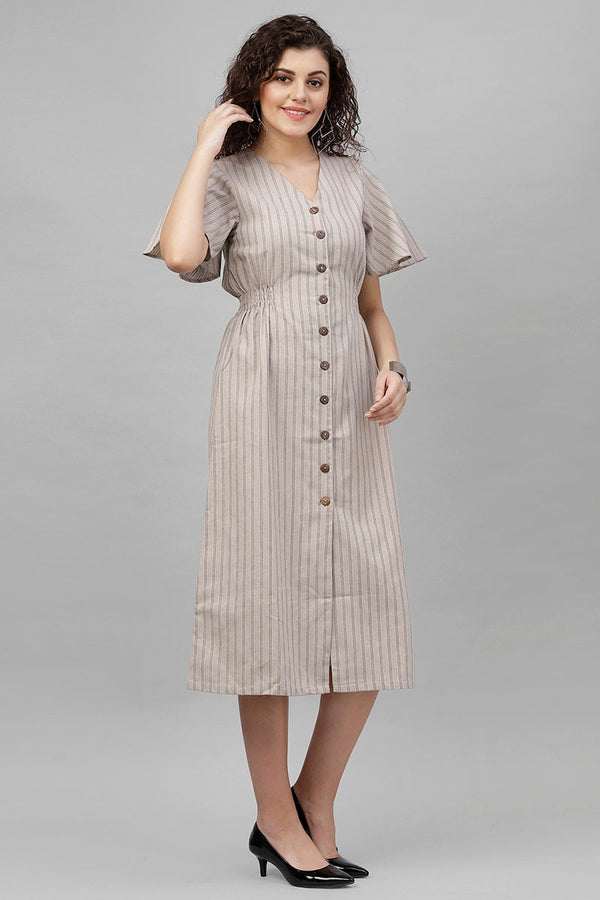 Gipsy Gipsy Beige Vertical Striped Polyester Dress Beige
