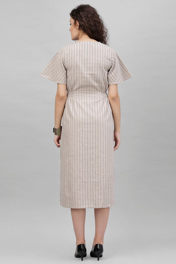 Gipsy Gipsy Beige Vertical Striped Polyester Dress Beige