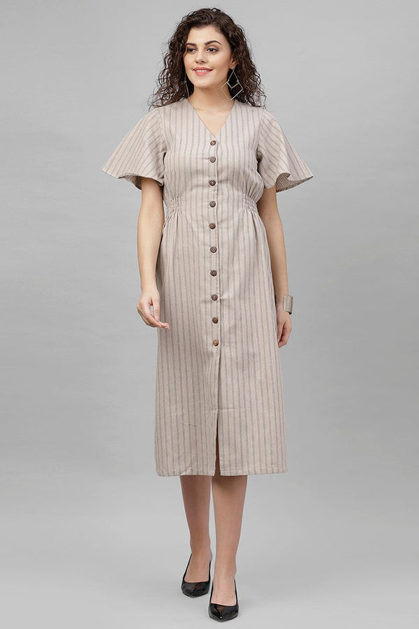 gipsy Gipsy Beige Vertical Striped Polyester Dress Beige