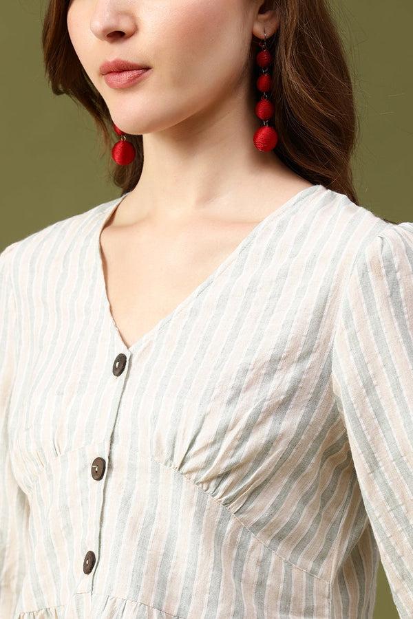 Gipsy Gipsy Beige Vertical Stripes Cotton Top Beige