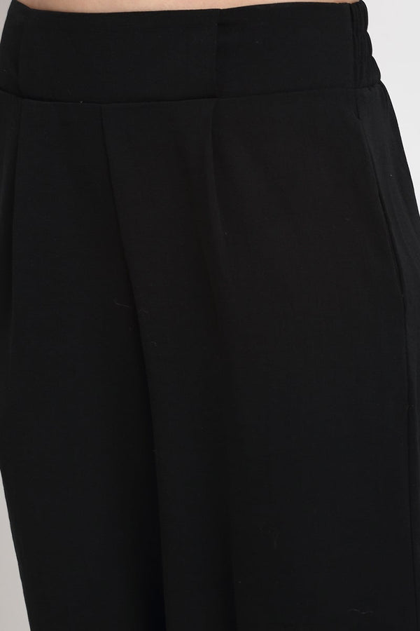 Gipsy Black Ankle Length Solid Linen Pant Black