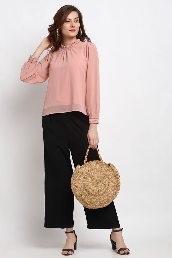 Gipsy Black Ankle Length Solid Linen Pant Black