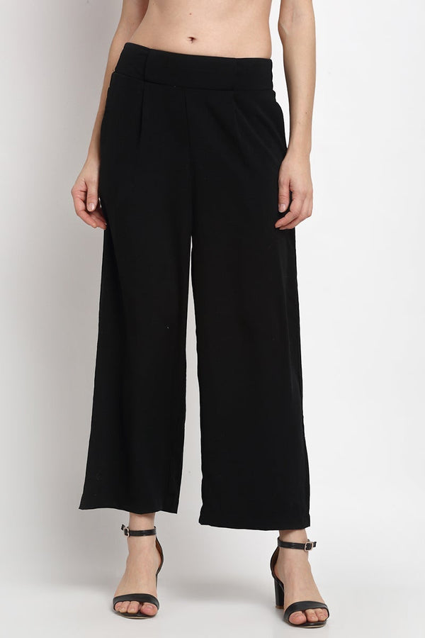 gipsy Black Ankle Length Solid Linen Pant Black