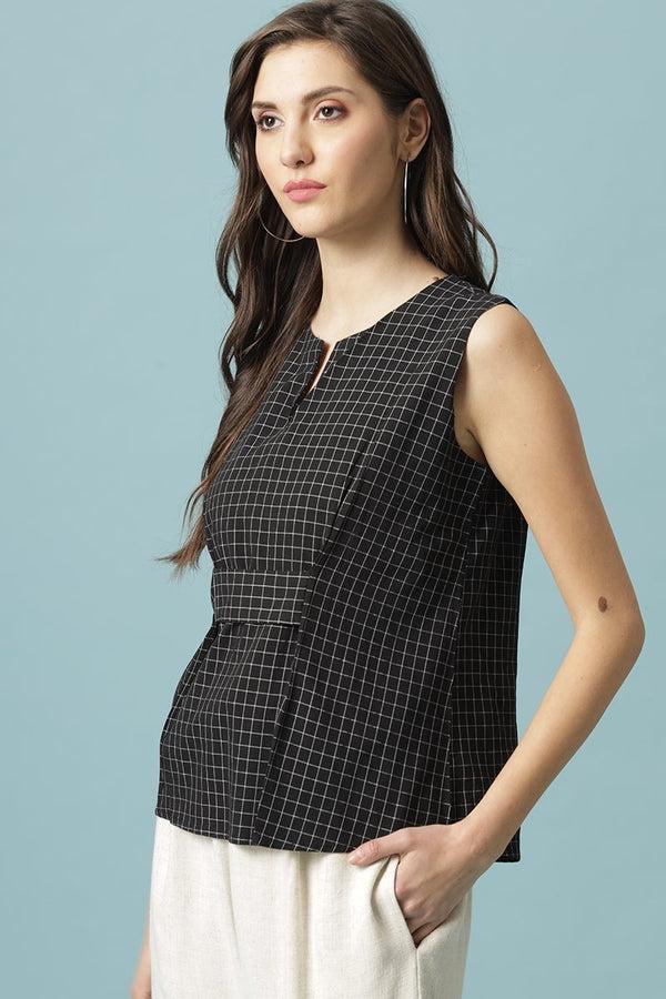 Gipsy Gipsy Black Medium Length V-Neck Cotton Blouse Black