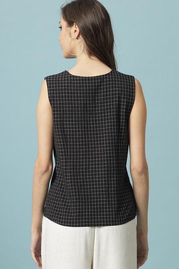 Gipsy Gipsy Black Medium Length V-Neck Cotton Blouse Black