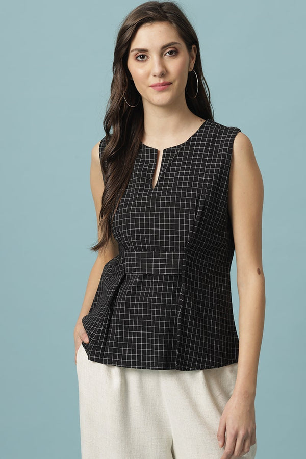 gipsy Gipsy Black Medium Length V-Neck Cotton Blouse Black