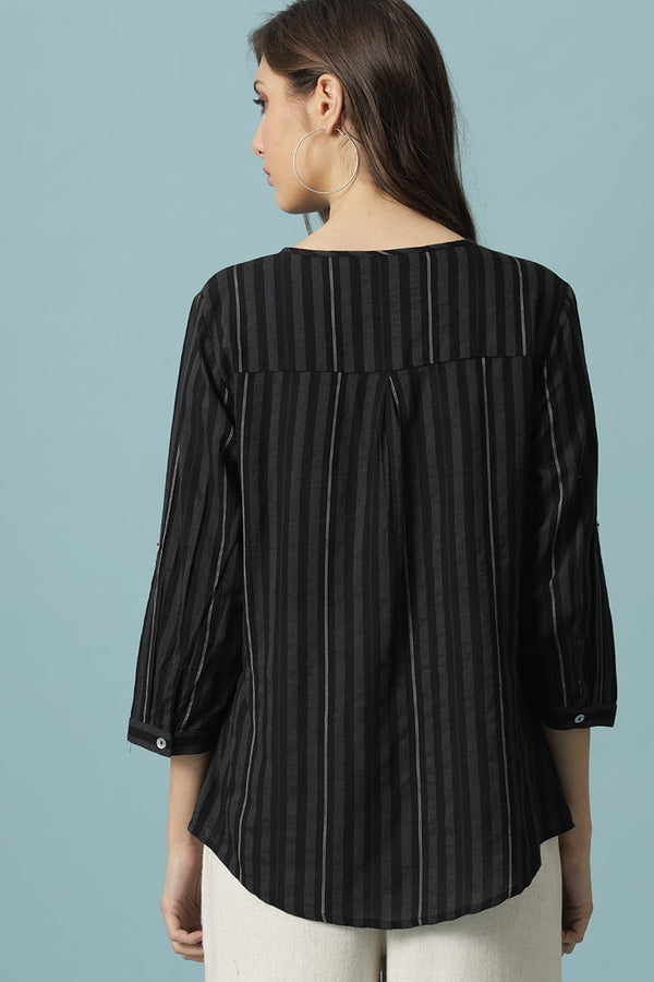 Gipsy Gipsy Black Medium Length V- Neck Cotton Tunic Black