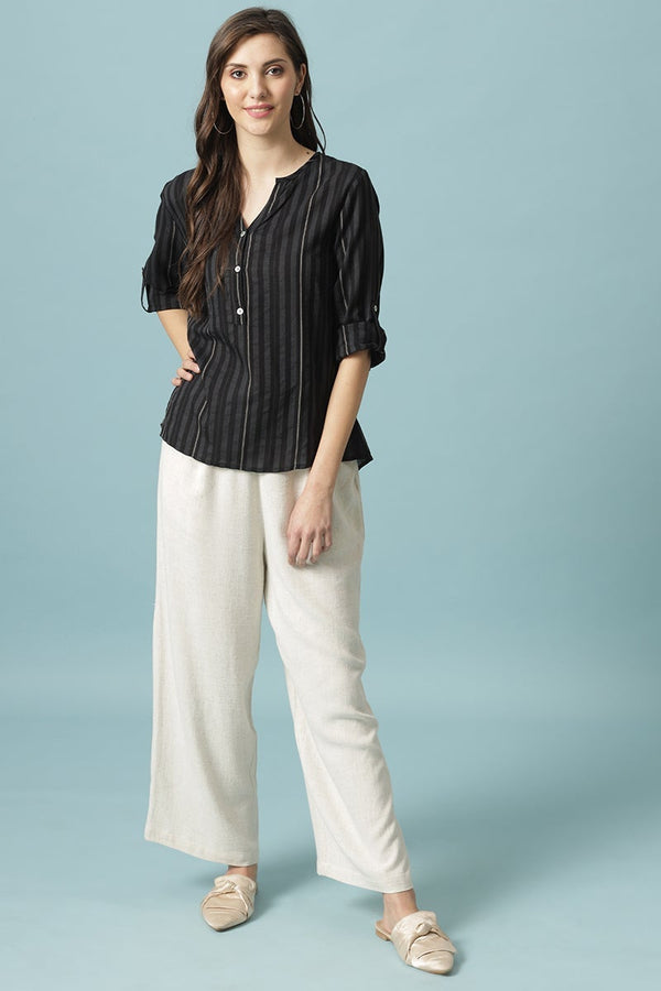 Gipsy Gipsy Black Medium Length V- Neck Cotton Tunic Black