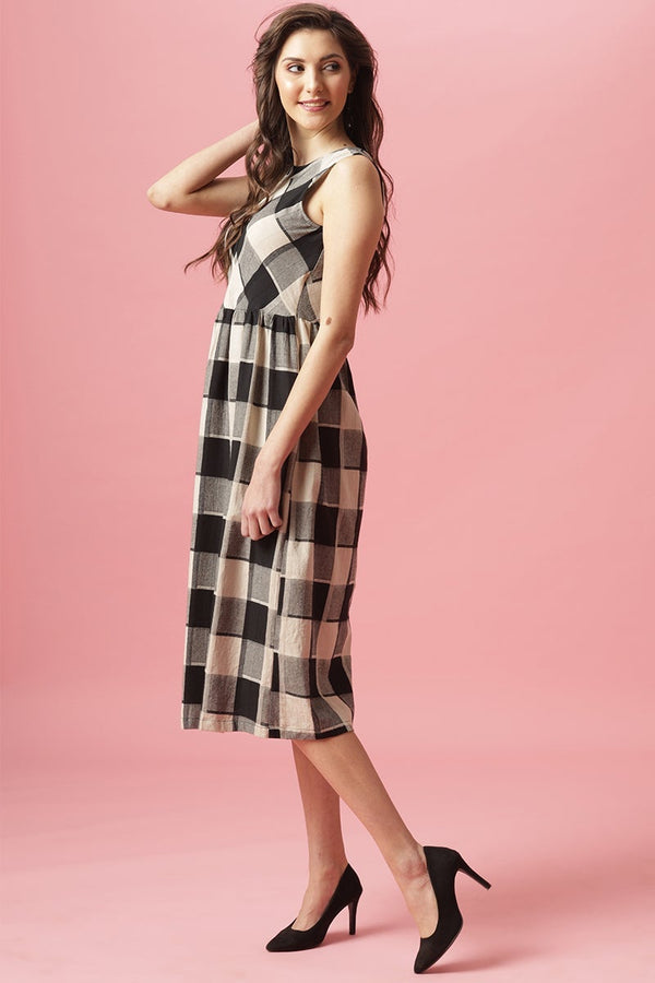 Gipsy Gipsy Black Midi Length Round Neck Cotton Dress Black