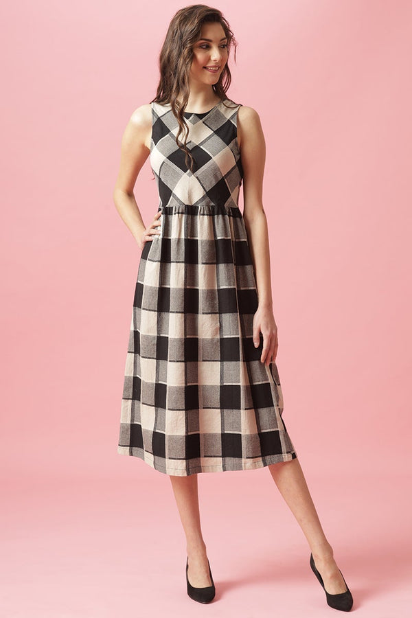 Gipsy Gipsy Black Midi Length Round Neck Cotton Dress Black