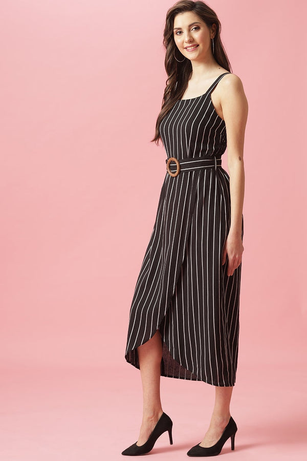 Gipsy Gipsy Black Midi Length Round Neck Cotton Dress Black