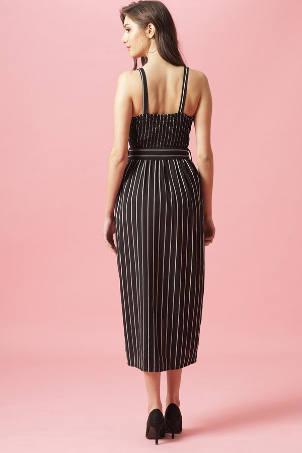 Gipsy Gipsy Black Midi Length Round Neck Cotton Dress Black