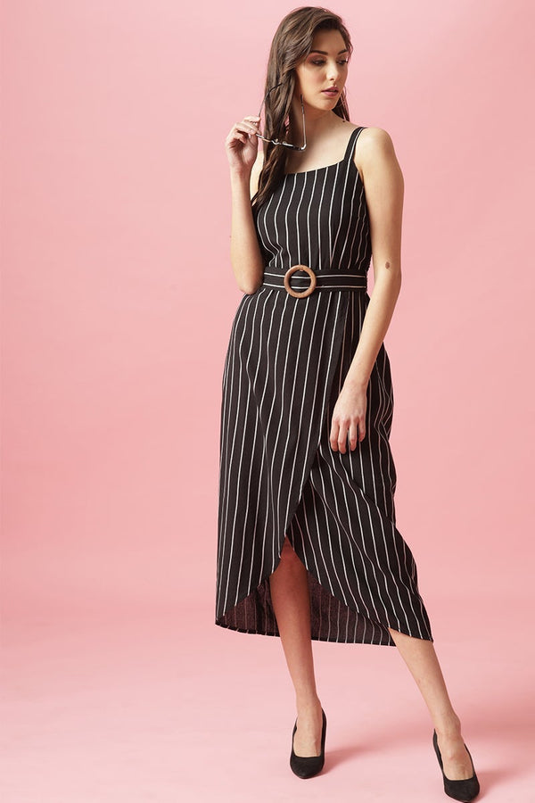 Gipsy Gipsy Black Midi Length Round Neck Cotton Dress Black