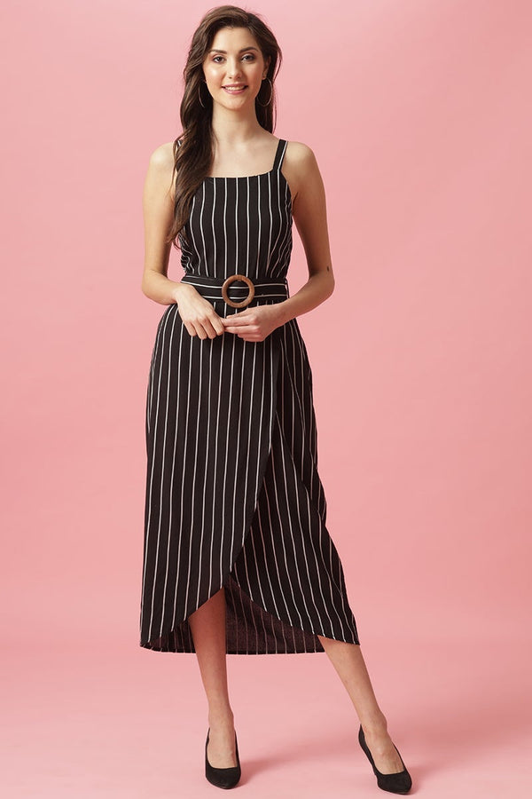 gipsy Gipsy Black Midi Length Round Neck Cotton Dress Black