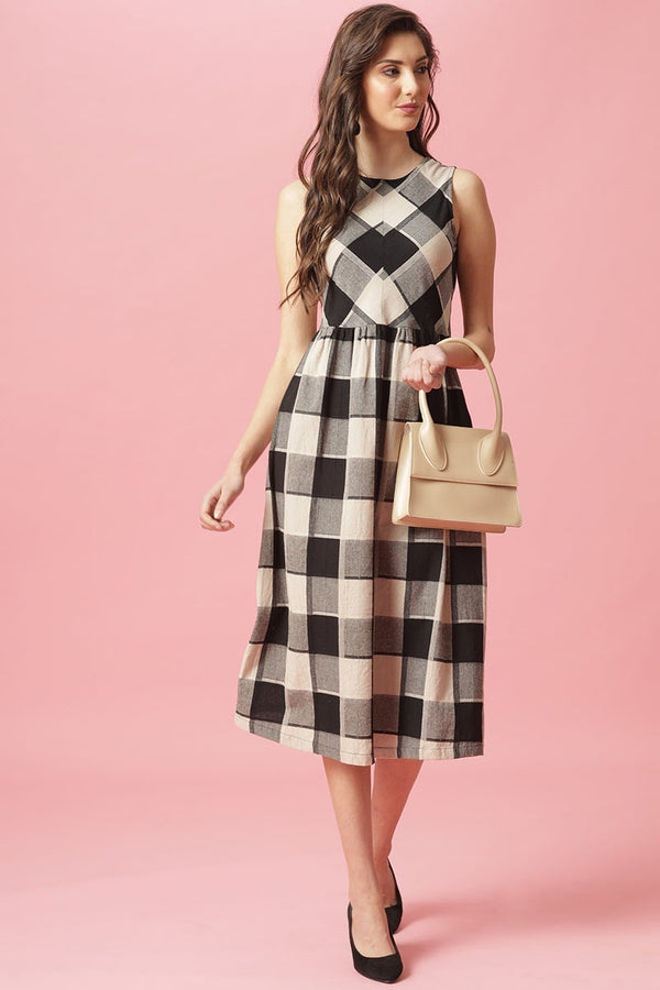 gipsy Gipsy Black Midi Length Round Neck Cotton Dress Black