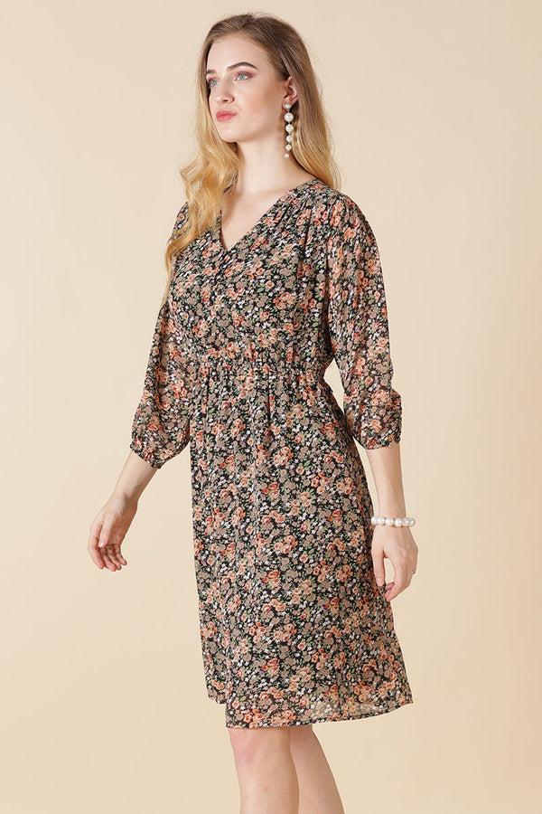 Gipsy Gipsy Black Print Georgette Dress Black Print