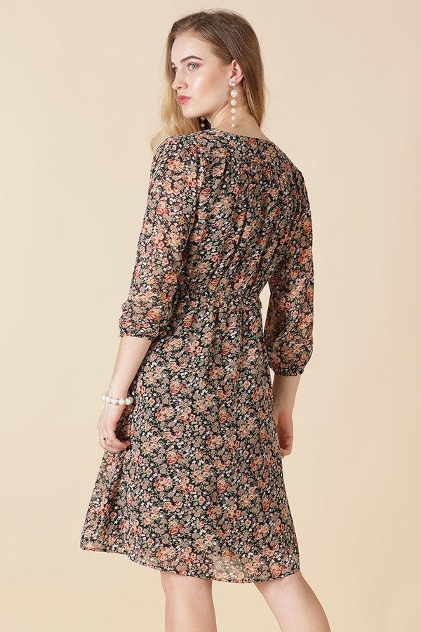 Gipsy Gipsy Black Print Georgette Dress Black Print