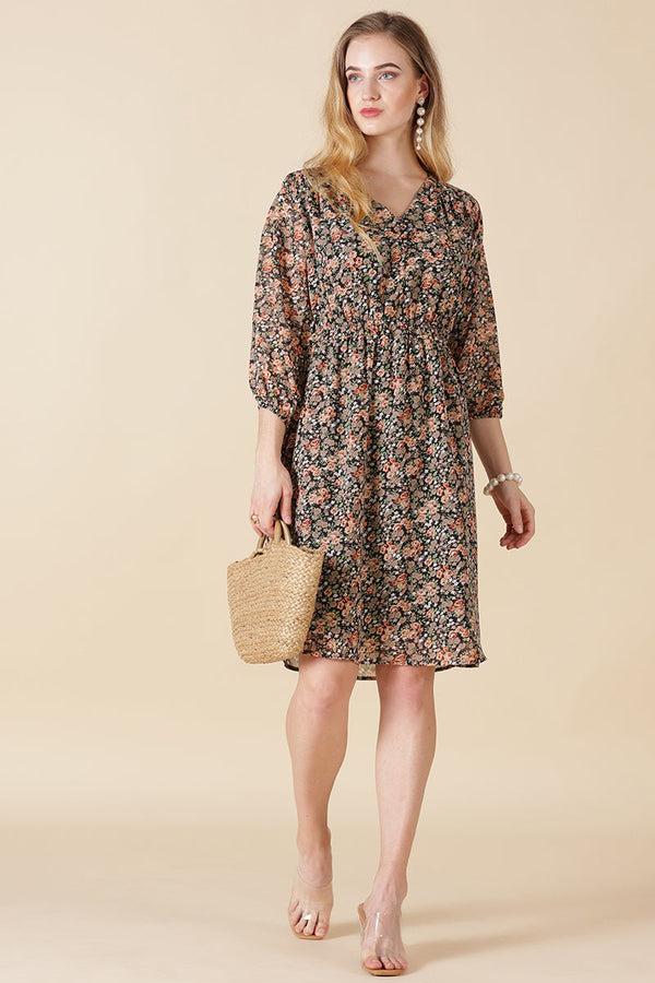 Gipsy Gipsy Black Print Georgette Dress Black Print