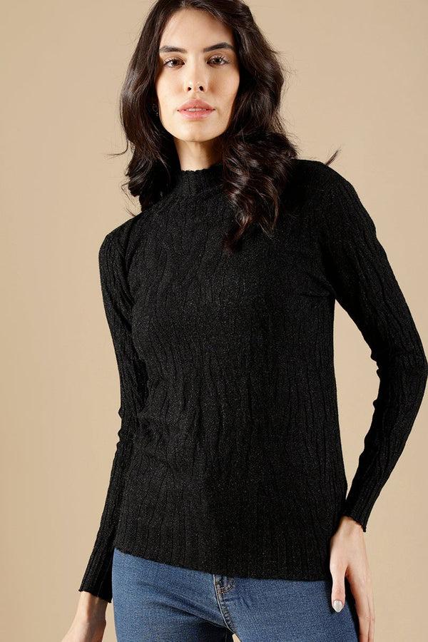 gipsy Black Regular Fit Acrylic Sweaters Black