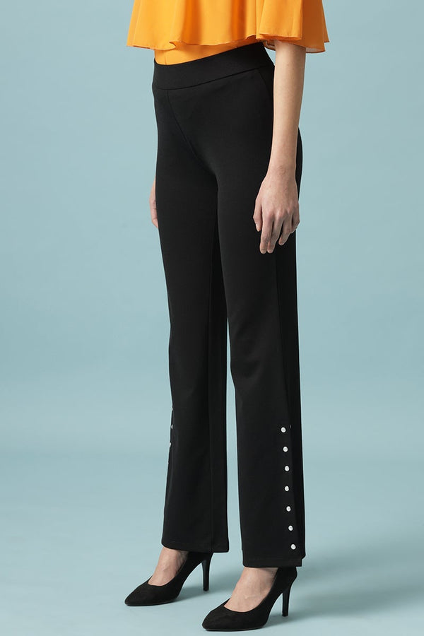 Gipsy Black Solid Knitted Bootcut Jegging Black