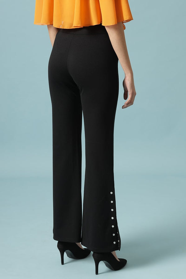 Gipsy Black Solid Knitted Bootcut Jegging Black