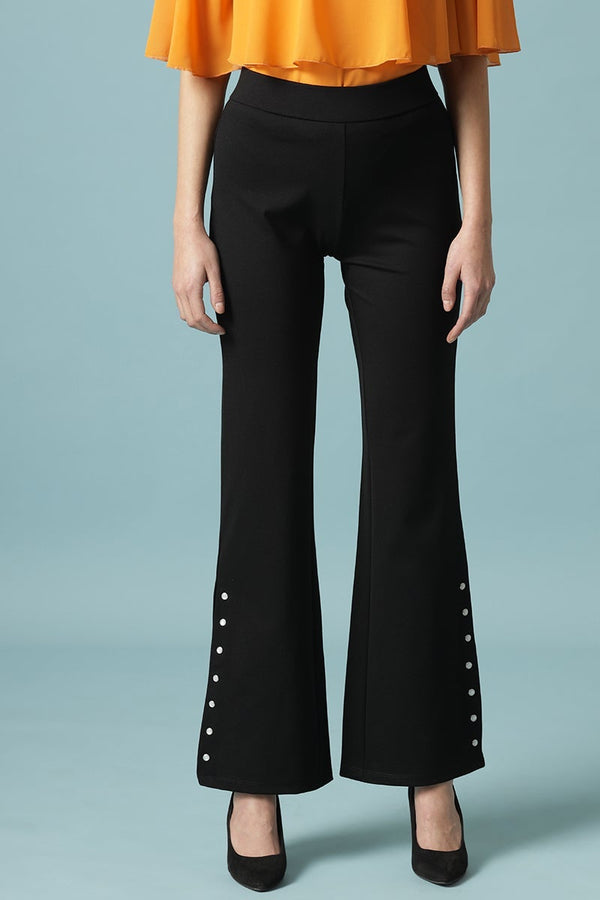 gipsy Black Solid Knitted Bootcut Jegging Black