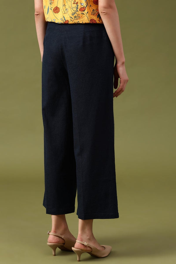 Gipsy Gipsy Black Solid Linen Pant/Trousers Navy Blue