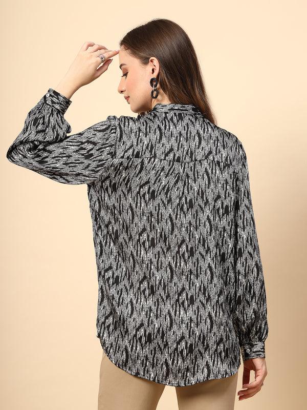 Gipsy Black Top With Shine Button And Collar Tie