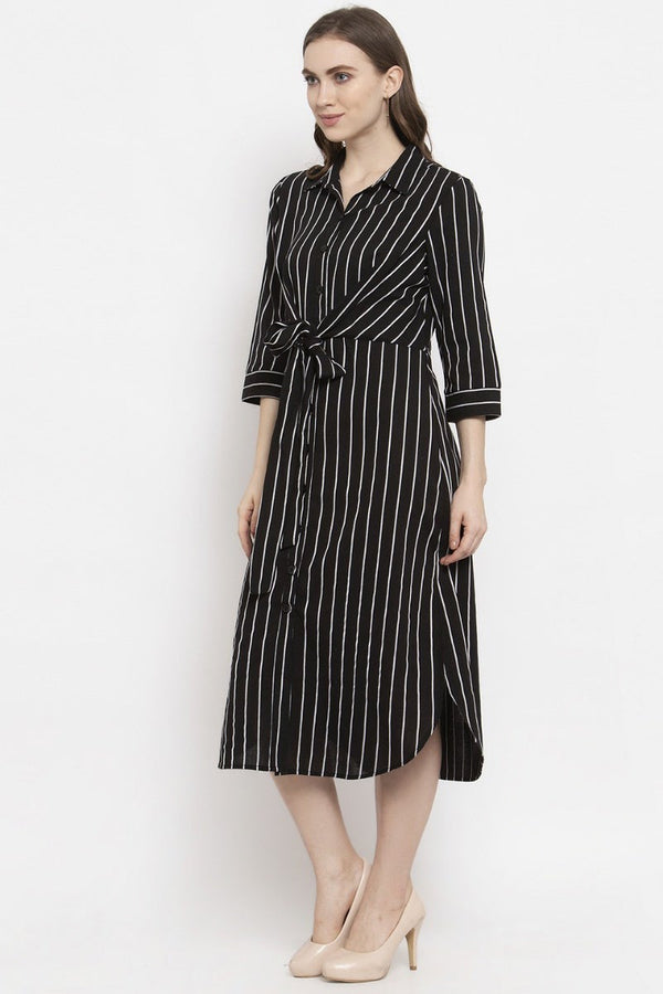Gipsy Gipsy Black Vertical Striped Cotton Dress Black