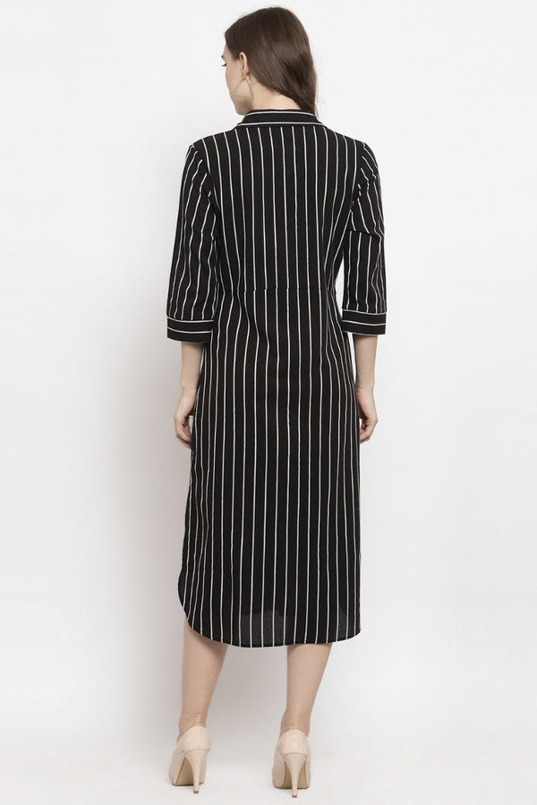 Gipsy Gipsy Black Vertical Striped Cotton Dress Black