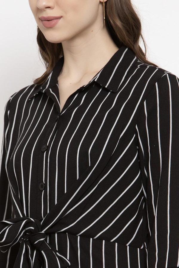 Gipsy Gipsy Black Vertical Striped Cotton Dress Black