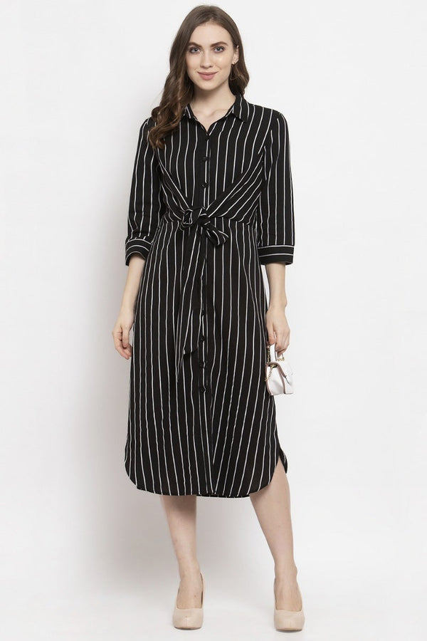 gipsy Gipsy Black Vertical Striped Cotton Dress Black