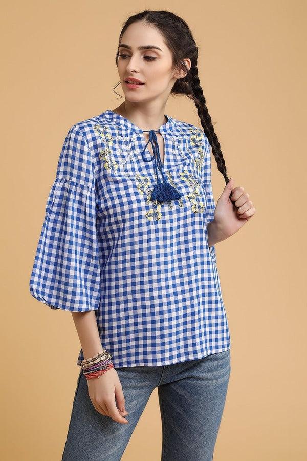 Gipsy Bohemian Checkered Tunic Blue