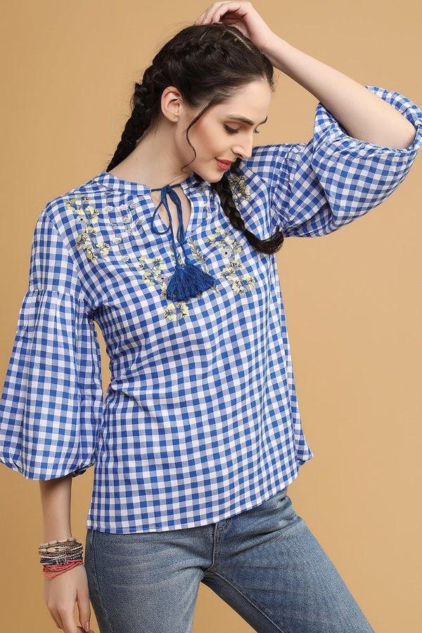 Gipsy Bohemian Checkered Tunic Blue