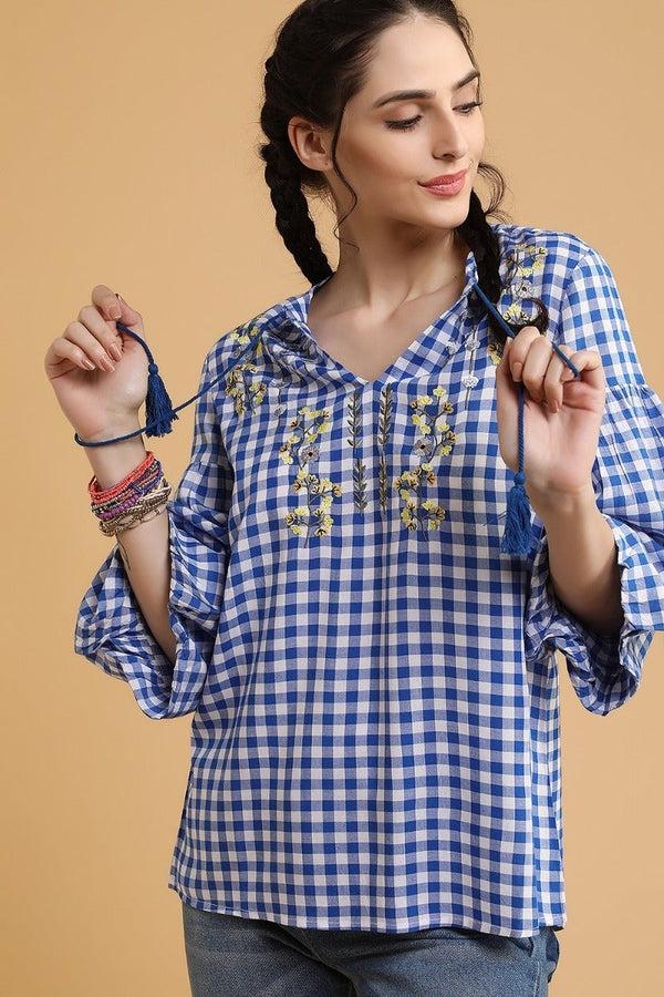 Gipsy Bohemian Checkered Tunic Blue