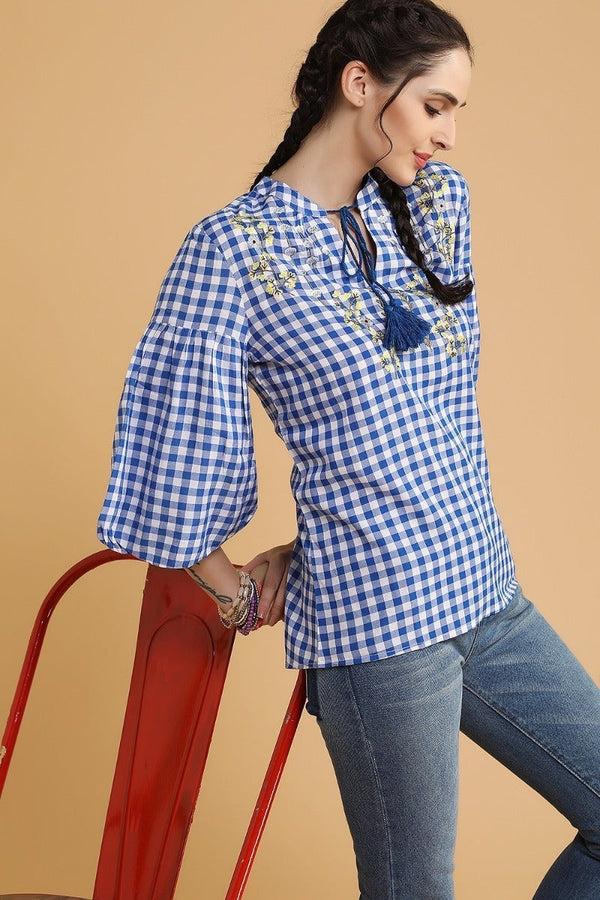 gipsy Bohemian Checkered Tunic Blue