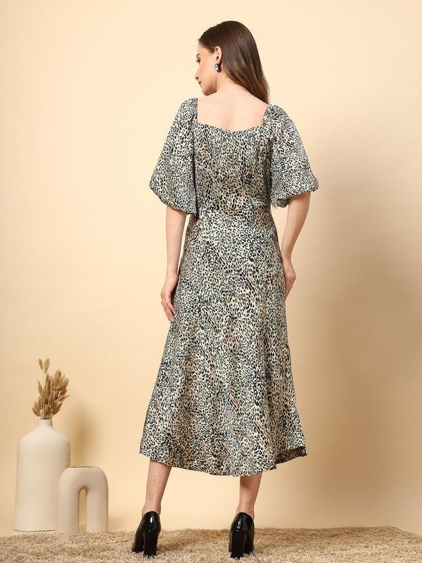 Gipsy Bottle Green Animal Print Fabric Dress