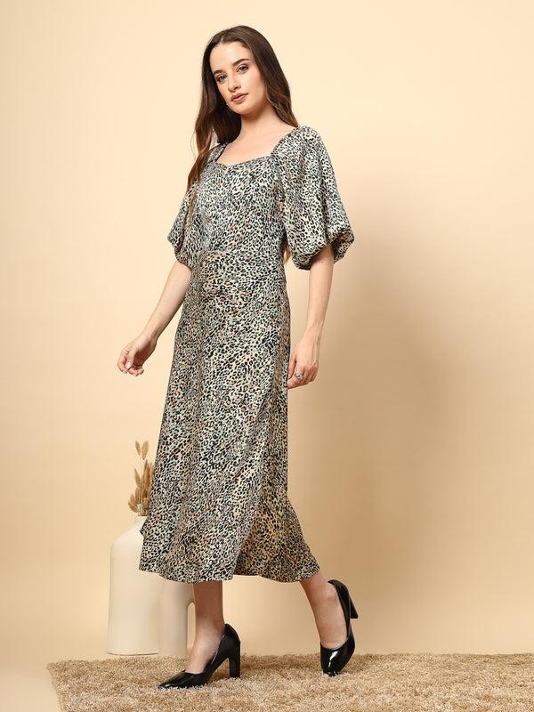 Gipsy Bottle Green Animal Print Fabric Dress