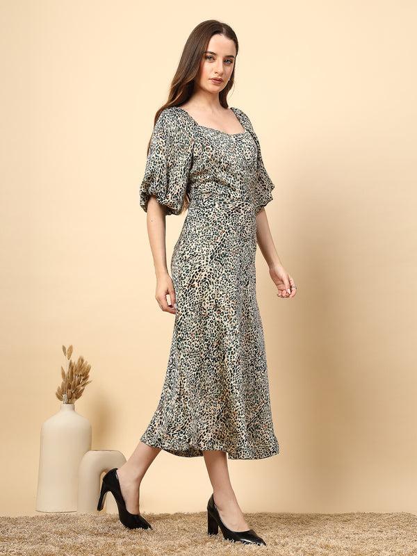 Gipsy Bottle Green Animal Print Fabric Dress