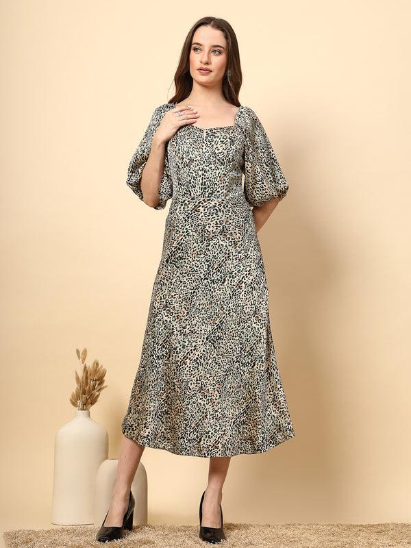 gipsy Bottle Green Animal Print Fabric Dress