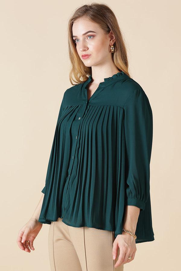 Gipsy Gipsy Bottle Green Georgette Shirt Bottle Green