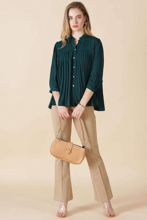 Gipsy Gipsy Bottle Green Georgette Shirt Bottle Green