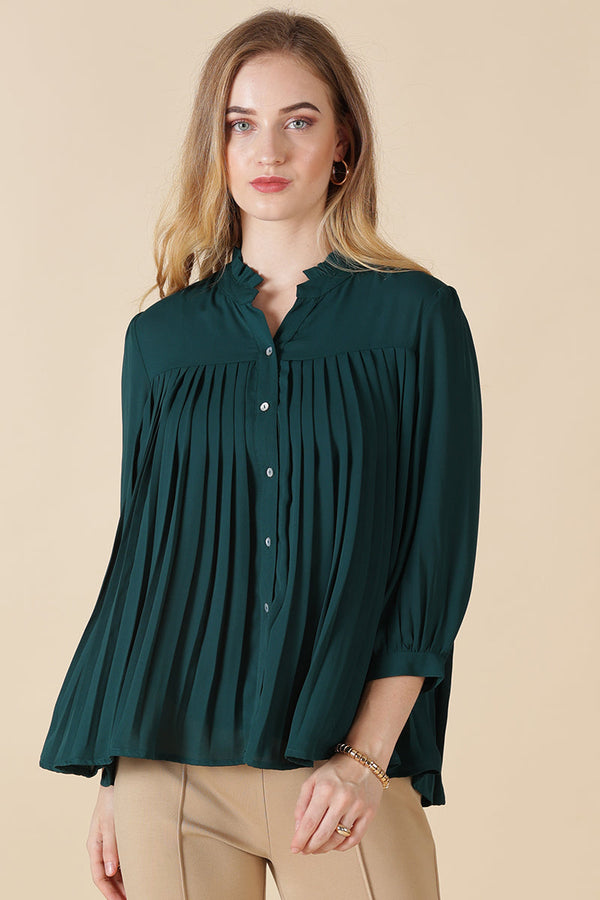 gipsy Gipsy Bottle Green Georgette Shirt Bottle Green