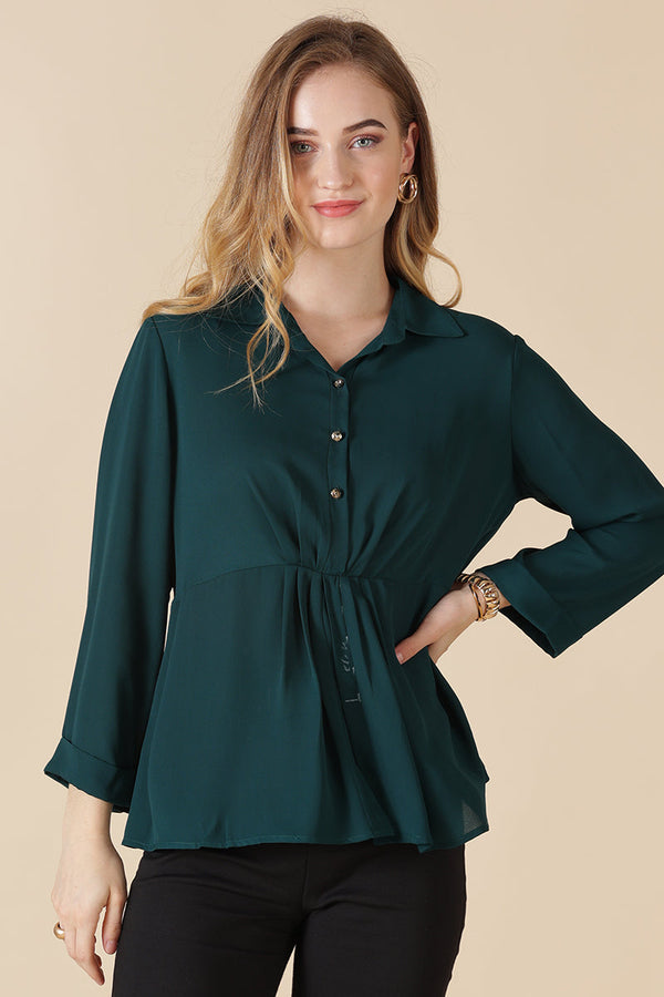 gipsy Gipsy Bottle Green Georgette Tunic Bottle Green