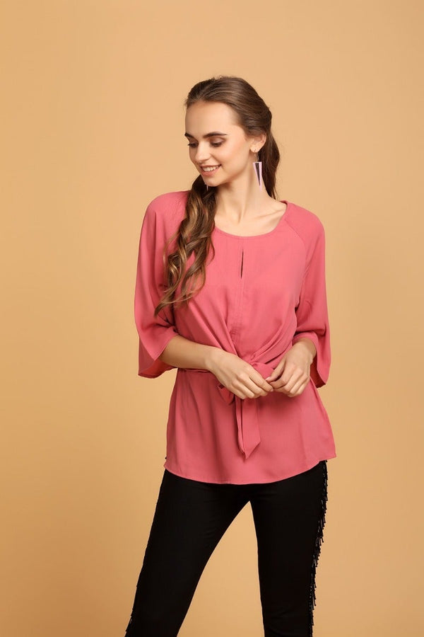 Gipsy Breezy Front Knot Top Tan