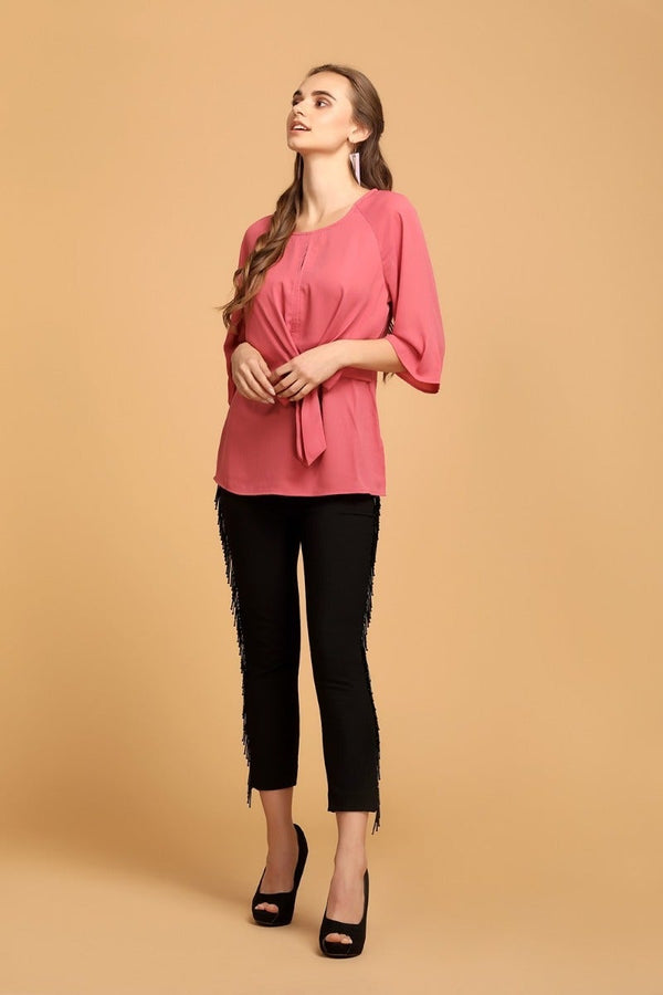 Gipsy Breezy Front Knot Top Tan