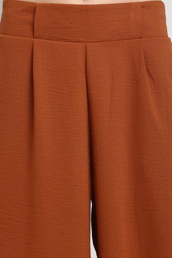 Gipsy Brown Ankle Length Solid Linen Pant Brown