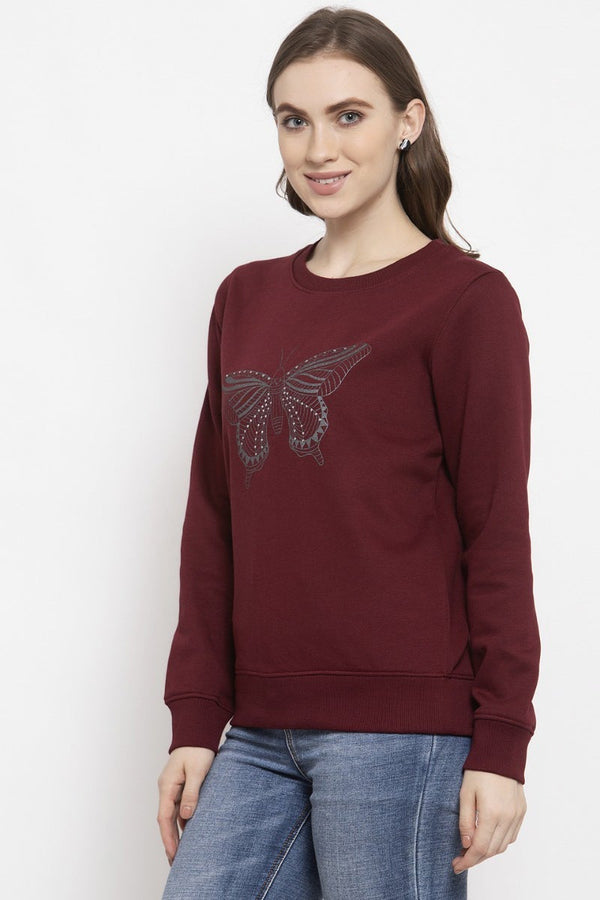 Gipsy Gipsy Burgandy Solid Poly Cotton Sweatshirt Burgundy