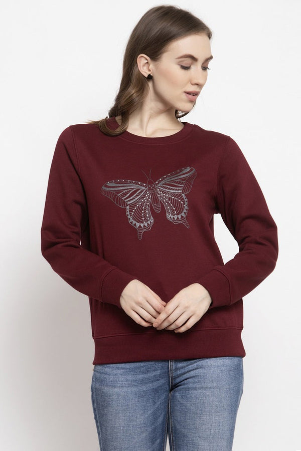 gipsy Gipsy Burgandy Solid Poly Cotton Sweatshirt Burgundy